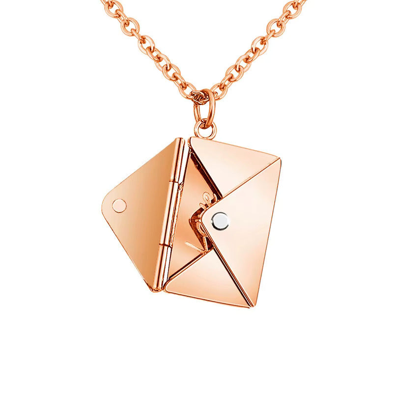 Personalized Envelope Locket Necklace – Custom Engraved Pendant with AR Experience | Smart Tech Jewelry in Gold, Rose, & White Gold